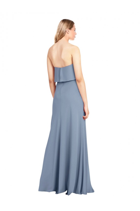 Achat Bleu fumée Fourreau Col Haut Crêpe Stretch Longue Formelles Robes demoiselle d'honneur / Robes de soirée / Robes de bal