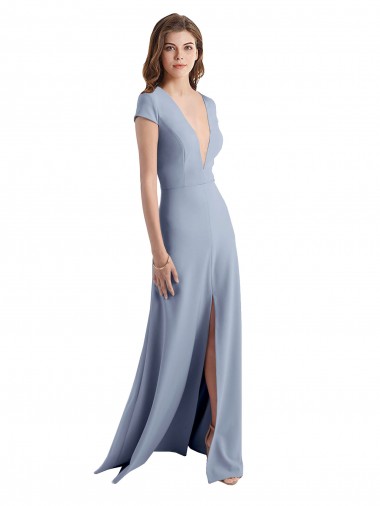 Achat Bleu fumée Fourreau Col V Crêpe Stretch Longue Robes demoiselle d'honneur / Robes de bal