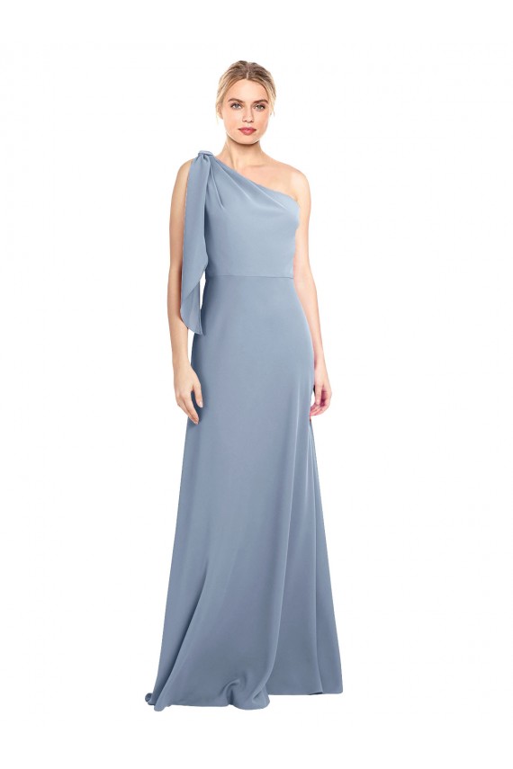 Achat Bleu fumée Fourreau Crêpe Stretch Longue Formelles Robes demoiselle d'honneur / Robes de soirée / Robes de bal