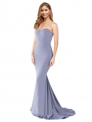 Achat Bleu fumée Sirène Sans bretelle Crêpe Stretch Longue Formelles Robes demoiselle d'honneur / Robes de soirée / Robes de bal