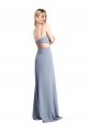 Achat Bleu fumée Trapèze Bretelles spaghetti Scoop Crêpe Stretch Longue Robes demoiselle d'honneur / Robes de bal
