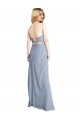 Achat Bleu fumée Trapèze Col Carré Crêpe Stretch Longue Robes demoiselle d'honneur / Robes de bal