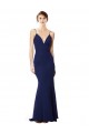 Achat Bleu marine Sirène Bretelles spaghetti Col V Crêpe Stretch Longue Formelles Robes demoiselle d'honneur / Robes de soirée / Robes de bal