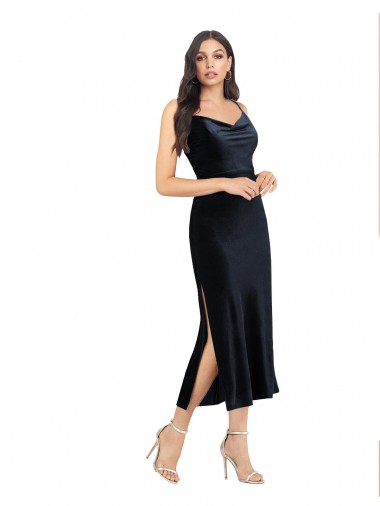 Achat Bleu marine foncé Colonne midi Velours Stretch Courte Robes demoiselle d'honneur / Robes de soirée / Robes de cocktail