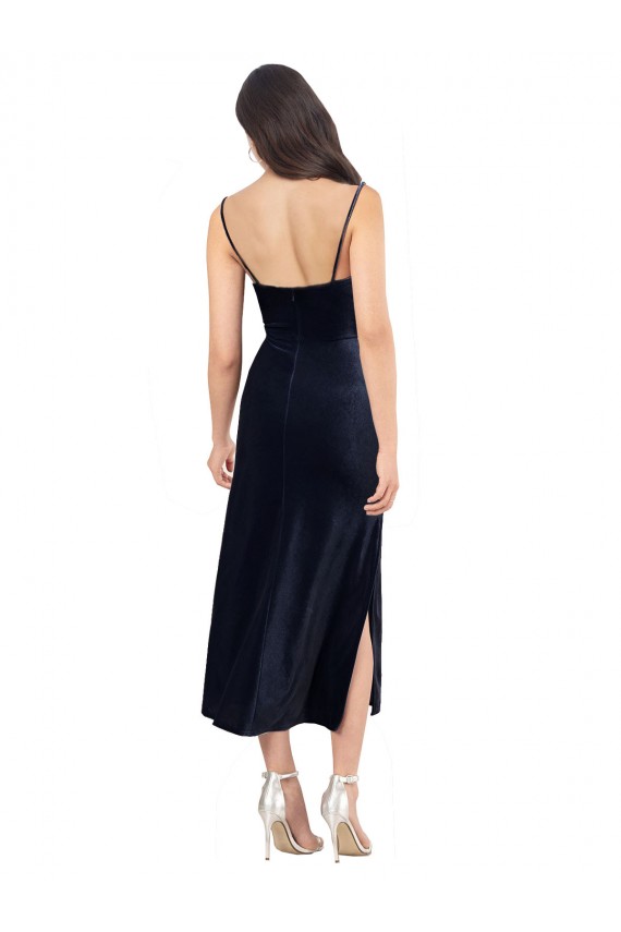 Achat Bleu marine foncé Colonne midi Velours Stretch Courte Robes demoiselle d'honneur / Robes de soirée / Robes de cocktail