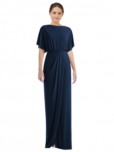 Achat Bleu marine foncé Fourreau Bateau Spandex Longue Robes demoiselle d'honneur / Robes de bal