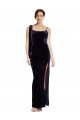 Achat Bleu marine foncé Fourreau Bretelles spaghetti Col Carré Velours Stretch Longue Formelles Robes demoiselle d'honneur / Robes de soirée / Robes de bal
