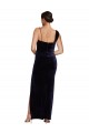 Achat Bleu marine foncé Fourreau Bretelles spaghetti Col Carré Velours Stretch Longue Formelles Robes demoiselle d'honneur / Robes de soirée / Robes de bal