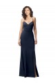Achat Bleu marine foncé Fourreau Bretelles spaghetti Crêpe Stretch Longue Formelles Robes demoiselle d'honneur / Robes de soirée / Robes de bal
