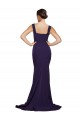 Achat Bleu marine foncé Fourreau Col Carré Balayage train Crêpe Stretch Longue Robes demoiselle d'honneur / Robes de bal