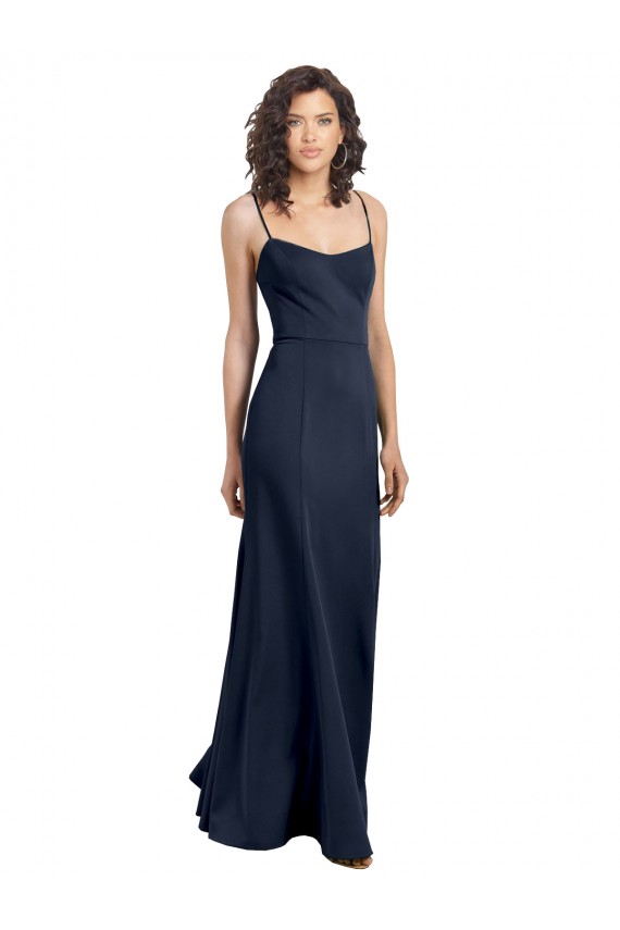 Achat Bleu marine foncé Fourreau Col Haut Bretelles spaghetti Crêpe Stretch Longue Formelles Robes demoiselle d'honneur / Robes de soirée / Robes de bal