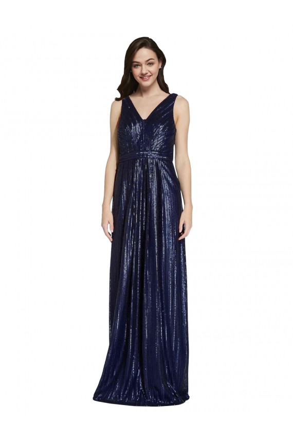 Achat Bleu marine foncé Fourreau Col V Paillette Longue Formelles Robes demoiselle d'honneur / Robes de soirée / Robes de bal