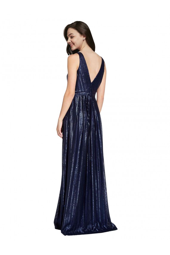 Achat Bleu marine foncé Fourreau Col V Paillette Longue Formelles Robes demoiselle d'honneur / Robes de soirée / Robes de bal