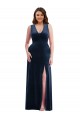 Achat Bleu marine foncé Fourreau Col V Velours Stretch Longue Formelles Robes demoiselle d'honneur / Robes de soirée / Robes de bal