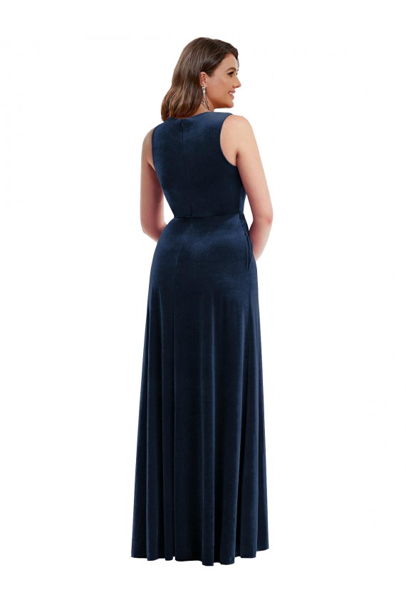 Achat Bleu marine foncé Fourreau Col V Velours Stretch Longue Formelles Robes demoiselle d'honneur / Robes de soirée / Robes de bal