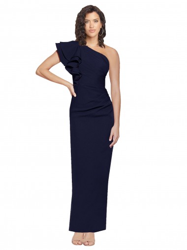 Achat Bleu marine foncé Fourreau Crêpe Stretch Longue Formelles Robes demoiselle d'honneur / Robes de soirée / Robes de bal