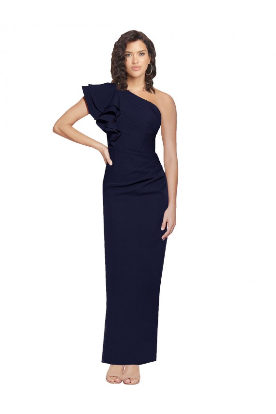 Achat Bleu marine foncé Fourreau Crêpe Stretch Longue Formelles Robes demoiselle d'honneur / Robes de soirée / Robes de bal