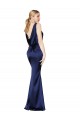 Achat Bleu marine foncé Fourreau Licou Col Haut Satiné Stretch Longue Formelles Robes demoiselle d'honneur / Robes de soirée / Robes de bal