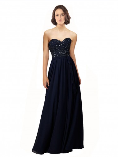 Achat Bleu marine foncé Fourreau Mousseline Longue Robes demoiselle d'honneur