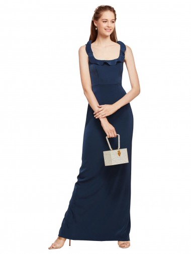 Achat Bleu marine foncé Fourreau Scoop Crêpe Stretch Longue Formelles Robes demoiselle d'honneur / Robes de soirée / Robes de bal