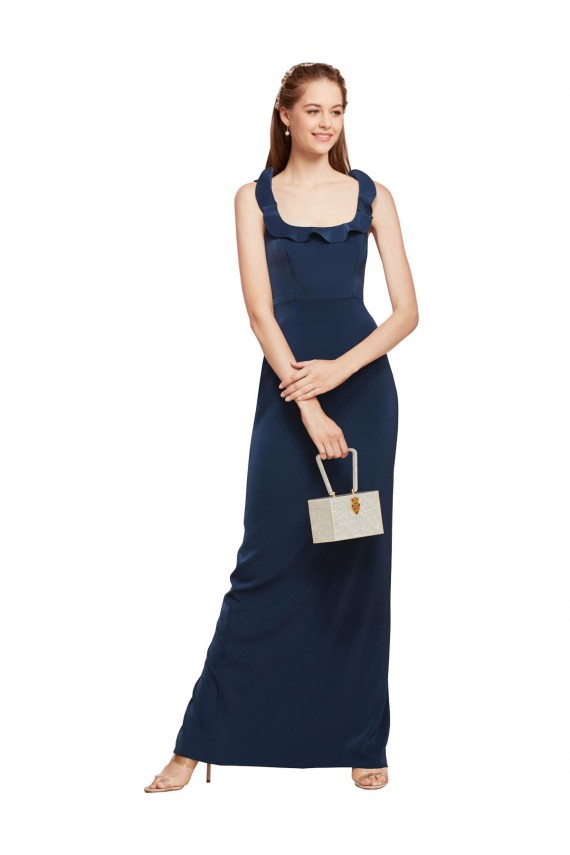 Achat Bleu marine foncé Fourreau Scoop Crêpe Stretch Longue Formelles Robes demoiselle d'honneur / Robes de soirée / Robes de bal