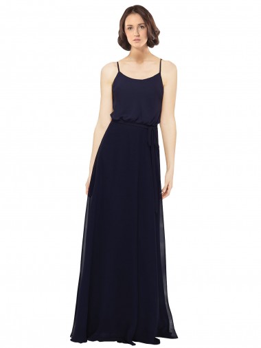 Achat Bleu marine foncé Fourreau Scoop Mousseline Longue Robes demoiselle d'honneur