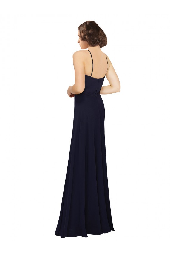 Achat Bleu marine foncé Fourreau Scoop Mousseline Longue Robes demoiselle d'honneur