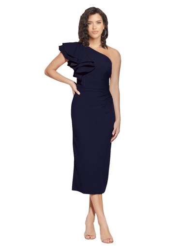 Achat Bleu marine foncé Fourreau midi Crêpe Stretch Courte Robes demoiselle d'honneur / Robes de soirée / Robes de cocktail