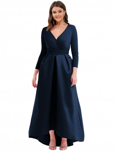 Achat Bleu marine foncé Princesse Col V Spandex Longue Asymétrique Formelles Robes demoiselle d'honneur / Robes de soirée / Robes de bal