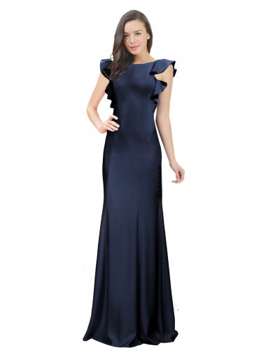 Achat Bleu marine foncé Sirène Bateau Crêpe Stretch Longue Robes demoiselle d'honneur / Robes de bal