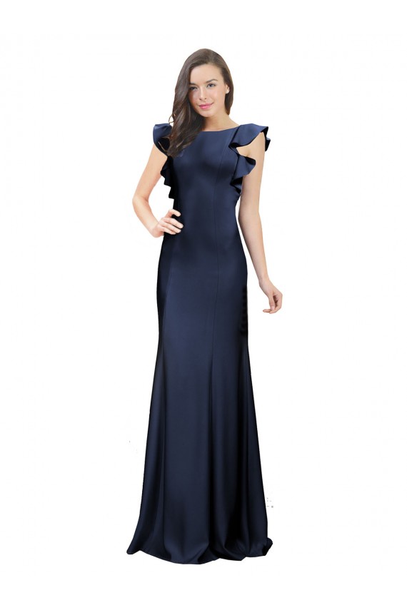 Achat Bleu marine foncé Sirène Bateau Crêpe Stretch Longue Robes demoiselle d'honneur / Robes de bal