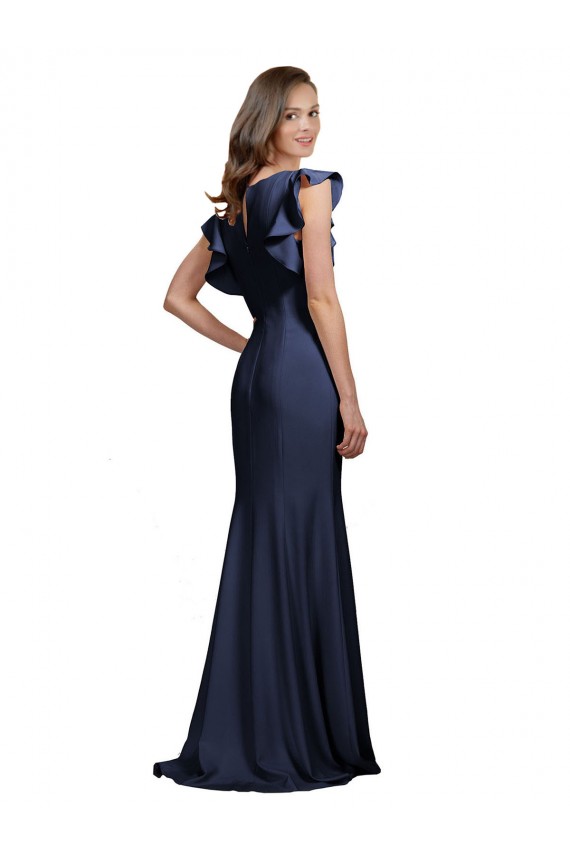 Achat Bleu marine foncé Sirène Bateau Crêpe Stretch Longue Robes demoiselle d'honneur / Robes de bal