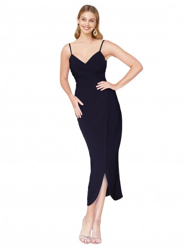 Achat Bleu marine foncé Sirène Bretelles spaghetti Crêpe Stretch Courte Asymétrique Robes demoiselle d'honneur / Robes de soirée / Robes de cocktail