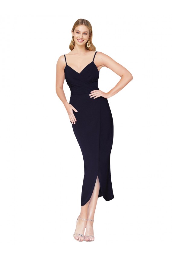 Achat Bleu marine foncé Sirène Bretelles spaghetti Crêpe Stretch Courte Asymétrique Robes demoiselle d'honneur / Robes de soirée / Robes de cocktail