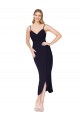 Achat Bleu marine foncé Sirène Bretelles spaghetti Crêpe Stretch Courte Asymétrique Robes demoiselle d'honneur / Robes de soirée / Robes de cocktail