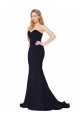 Achat Bleu marine foncé Sirène Col Haut Balayage train Crêpe Stretch Longue Formelles Robes demoiselle d'honneur / Robes de soirée / Robes de bal