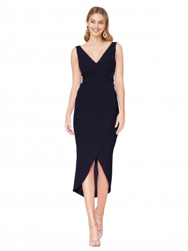 Achat Bleu marine foncé Sirène Col V Crêpe Stretch Courte Asymétrique Robes demoiselle d'honneur / Robes de soirée / Robes de cocktail