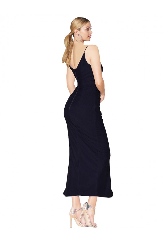 Achat Bleu marine foncé Sirène Col V Mousseline Courte Robes demoiselle d'honneur / Robes de soirée / Robes de cocktail