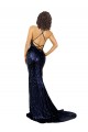 Achat Bleu marine foncé Sirène Col V Paillette Longue Formelles Robes demoiselle d'honneur / Robes de soirée / Robes de bal