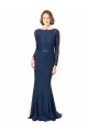 Achat Bleu marine foncé Sirène Col bijou Balayage train Dentelle Longue Robes demoiselle d'honneur