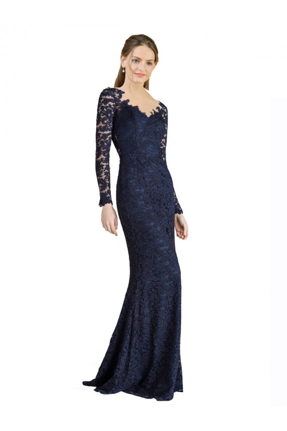 Achat Bleu marine foncé Sirène Dentelle Longue Robes demoiselle d'honneur / Robes de bal