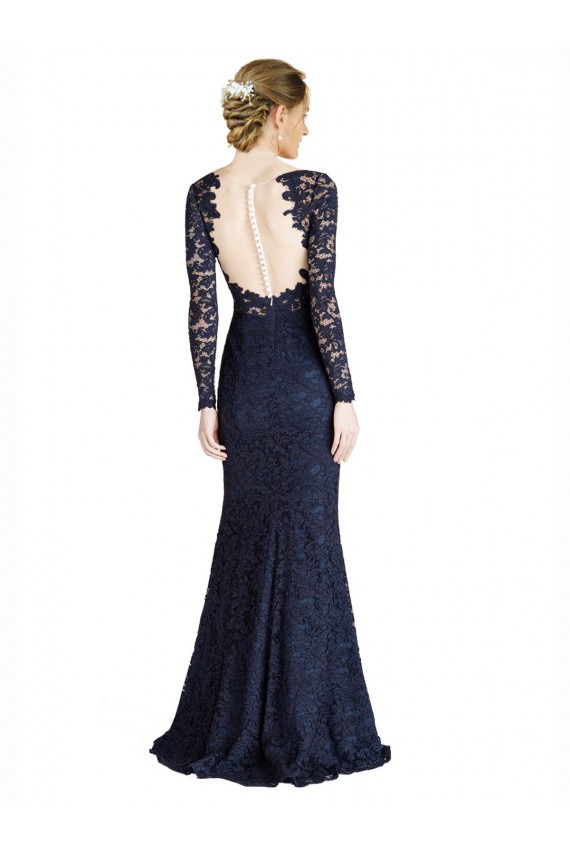 Achat Bleu marine foncé Sirène Dentelle Longue Robes demoiselle d'honneur / Robes de bal