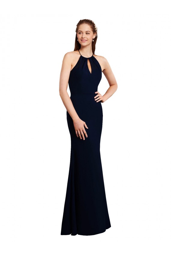 Achat Bleu marine foncé Sirène Licou Mousseline Longue Robes demoiselle d'honneur