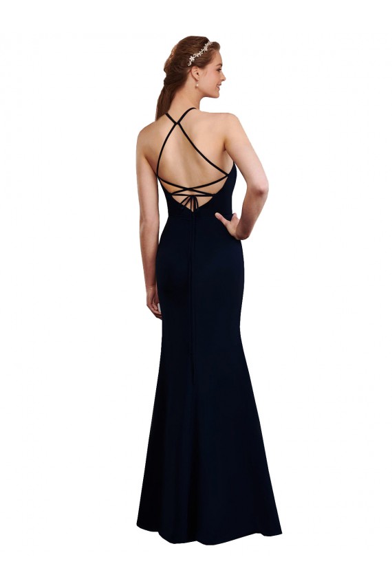 Achat Bleu marine foncé Sirène Licou Mousseline Longue Robes demoiselle d'honneur