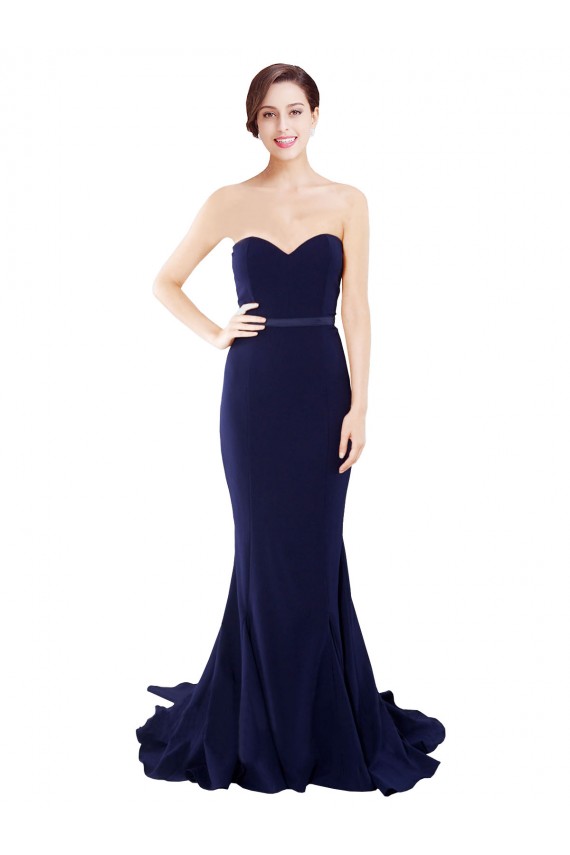 Achat Bleu marine foncé Sirène Sans bretelle Balayage train Crêpe Stretch Longue Robes demoiselle d'honneur / Robes de bal