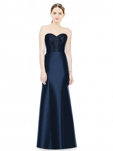 Achat Bleu marine foncé Sirène Sans bretelle Satiné Longue Robes demoiselle d'honneur