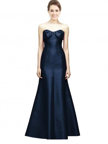 Achat Bleu marine foncé Sirène Sans bretelle Satiné Longue Robes demoiselle d'honneur