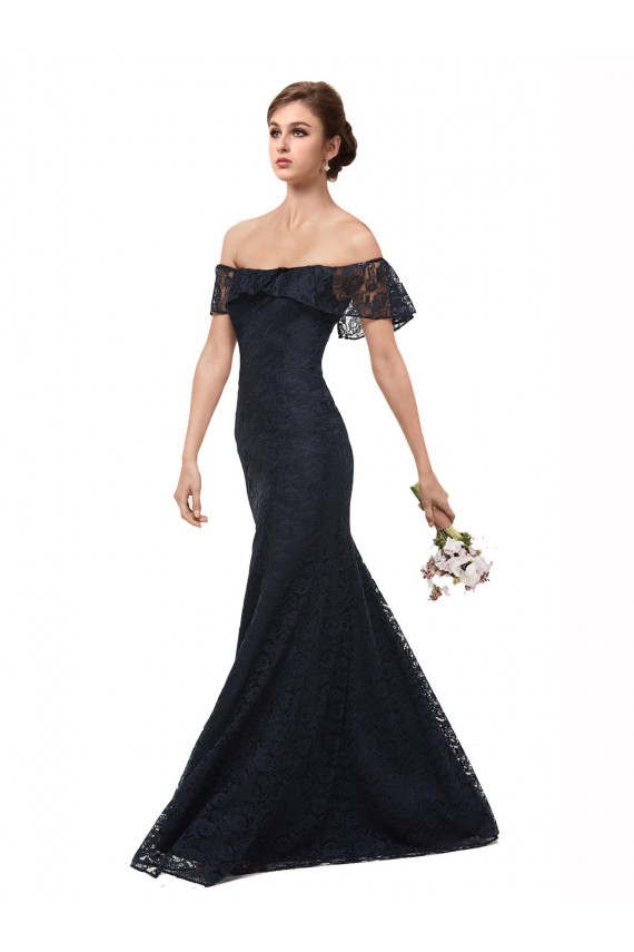 Achat Bleu marine foncé Sirène Épaule Dénudée Dentelle Longue Robes demoiselle d'honneur / Robes de bal