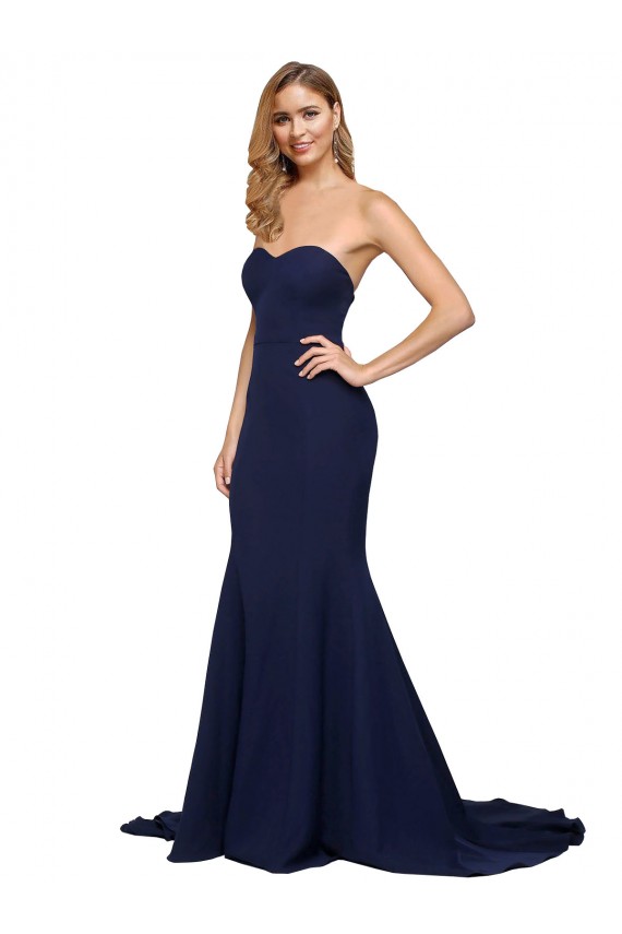 Achat Bleu marine foncé Trapèze Balayage train Crêpe Stretch Longue Formelles Robes demoiselle d'honneur / Robes de soirée / Robes de bal
