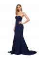 Achat Bleu marine foncé Trapèze Balayage train Crêpe Stretch Longue Formelles Robes demoiselle d'honneur / Robes de soirée / Robes de bal